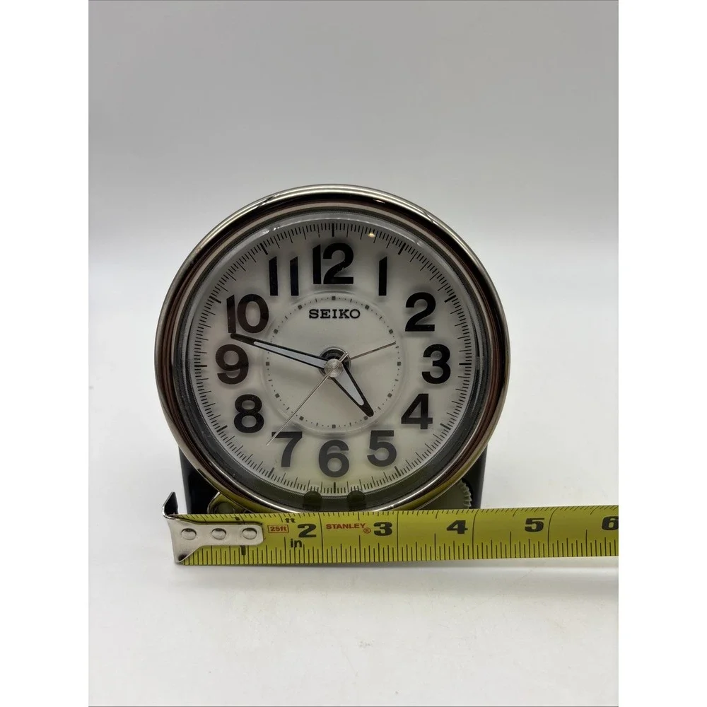 Seiko alarm Clock battery analog desk light 12 hour travel black plastic